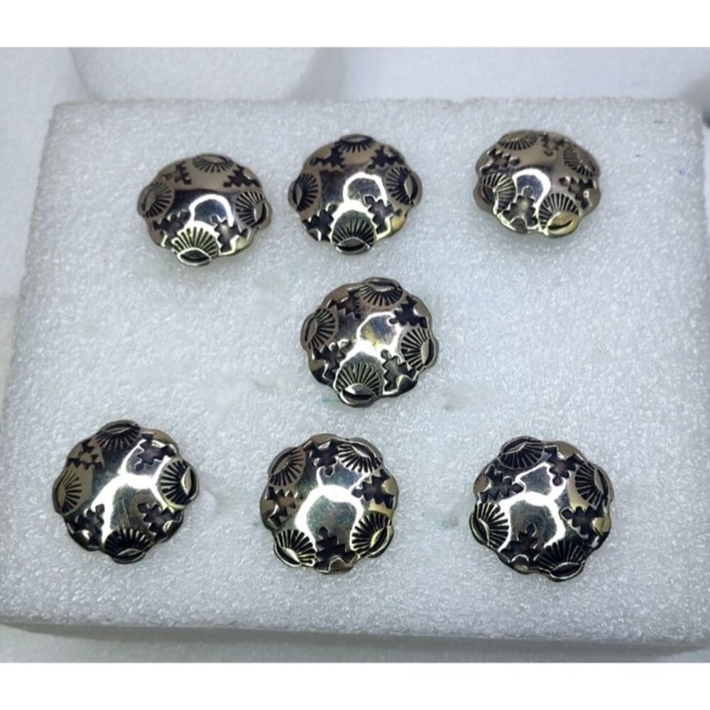 7 Vintage Southwestern Silver Tone Metal Starburst Native Concho Buttons  1"